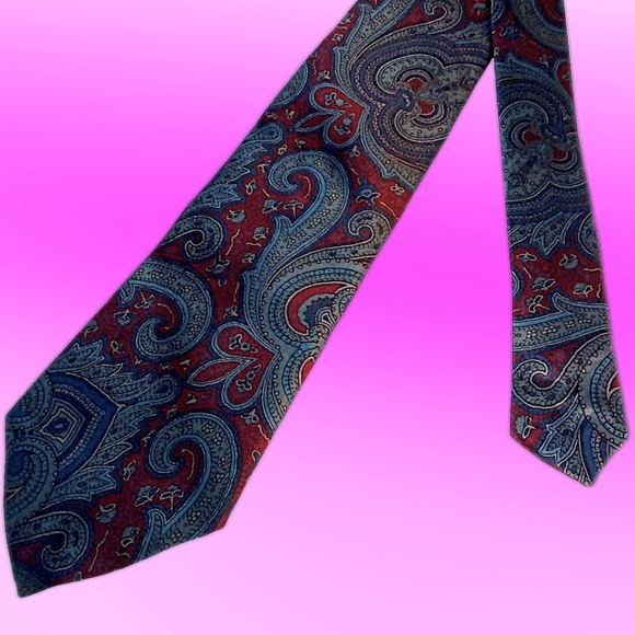 André Valetino Vintage Tie Red & Blue Silk Ornate Paisley Necktie - Picture 3 of 14